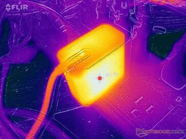 El adaptador de CA alcanza más de 41 C cuando funciona con cargas exigentes