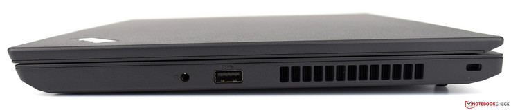 Derecha: conector de audio combinado, USB 3.0 Gen 1, ventilación, bloqueo Kensington