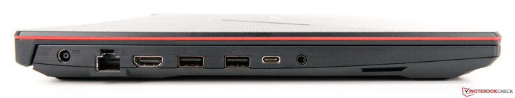 Izquierda: Adaptador de CA, HDMI 2.0b, RJ45, 2x USB 3.2 tipo A (Gen 1), USB 3.2 tipo C (Gen 2) con soporte de pantalla DP1.4, conector de audio combinado