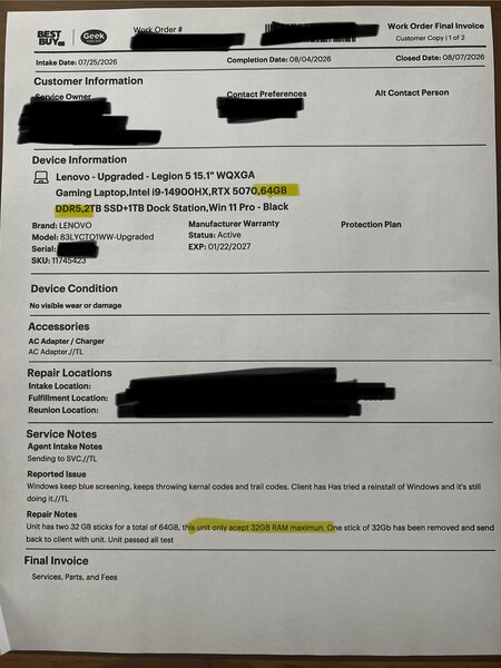 Declaración de reparación de Best Buy para el Lenovo Legion 5