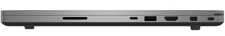 Derecha: lector de tarjetas (SD), Thunderbolt 3, USB 3.2 Gen 1 (Tipo A), HDMI, MiniDisplayPort, puerto de bloqueo de cable