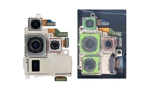 El módulo de la cámara Samsung Galaxy S23 Ultra (izquierda) comparado con la imagen filtrada de la cámara cuádruple Galaxy S24 Ultra.