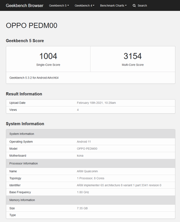 El OPPO Find X3: ahora posiblemente en todo Geekbench. (Fuente: Geekbench)