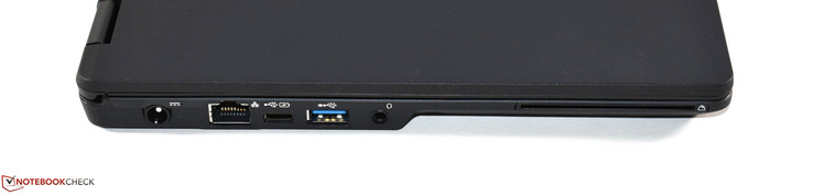 Izquierda: conector de alimentación, Ethernet RJ45, USB 3.1 Tipo C Gen 1, USB 3.0 Tipo A, conector combinado de auriculares y micrófono de 3.5 mm