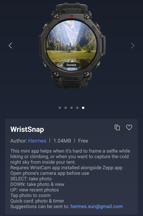 La aplicación WristSnap Mini para relojes inteligentes Amazfit