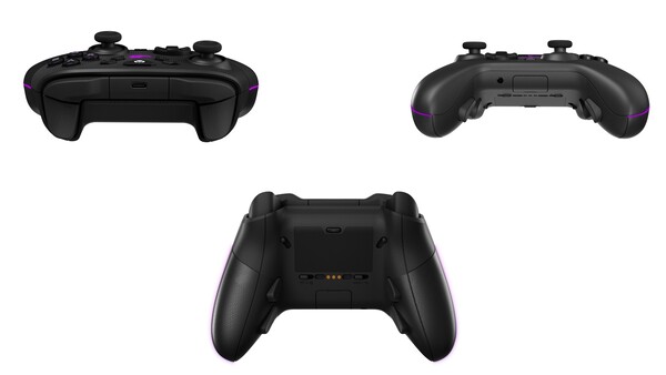 El mando inalámbrico Xbox ROG Raikiri II tiene puntos de contacto para el soporte de carga e interruptores de modo para el tipo de conexión y dispositivo. (Fuente de la imagen: Asus ROG)