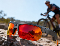 Gafas inteligentes VistaView de Rollme sobre una roca.