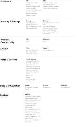 Hoja de especificaciones del mini PC Matrix M5