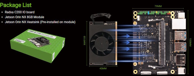 La C200 es básicamente una placa portadora con un módulo Jetson Orin NX de 8 GB con refrigeración activa (Fuente de la imagen: Radxa)