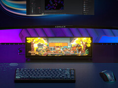 El Corsair Xeneon Edge siendo utilizado debajo de un monitor primario. (Fuente de la imagen: Corsair)