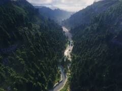 Una captura de pantalla del proyecto de Plopidr_ dado a conocer en Reddit, que muestra un río y un bosque. (Fuente de la imagen: Plopidr_'s - Reddit)