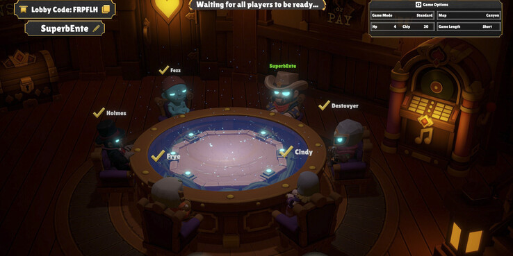 One Last Hand admite partidas en línea de hasta seis jugadores, en las que cada jugador ocupa un asiento alrededor de la mesa de juego antes de que comience la partida.