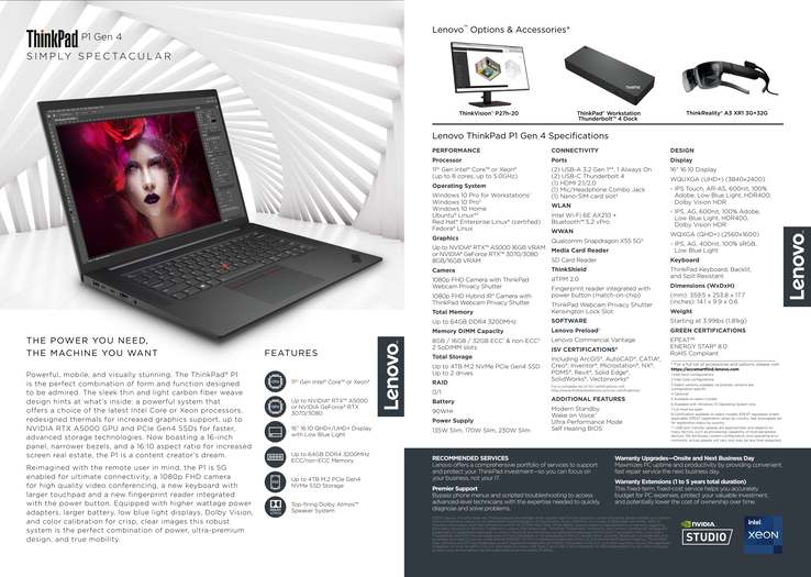 Lenovo ThinkPad P1 Gen 4 - especificaciones