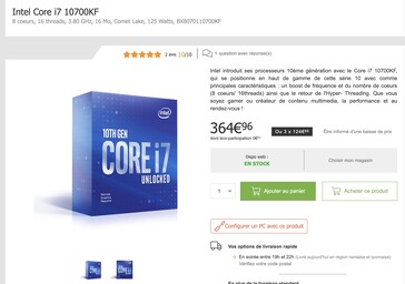 El Intel Core i7-10700KF cuesta 165 euros (~195 dólares) menos que el AMD Ryzen 5 5800X en www.materiel.net