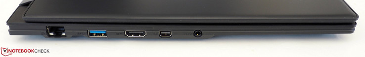 izquierda: RJ45-LAN, USB-A 3.1 Gen2, HDMI 2.0, Mini-DisplayPort 1.4, clavija audio 3.5 mm