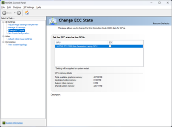 Modo ECC del panel de control de Nvidia