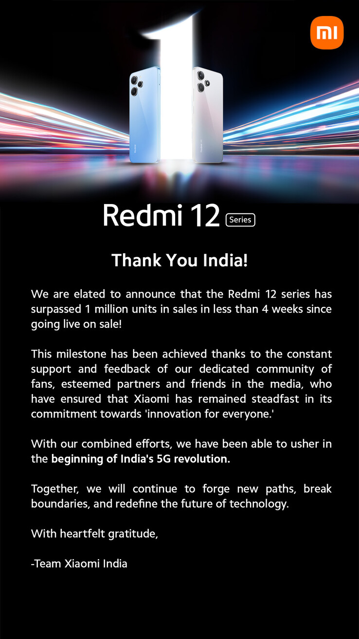 Xiaomi envía una nota de agradecimiento por su serie Redmi 12. (Fuente: Xiaomi vía X/Twitter)