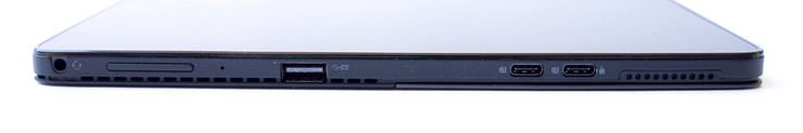 izquierda: clavija auriculares, volumen, USB 3.1 Gen 1, 2x USB Type-C (Display Port)