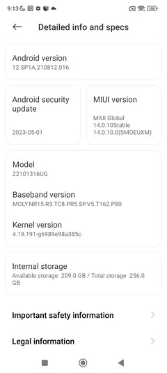Software del Xiaomi Redmi Note 12 Pro+ 5G
