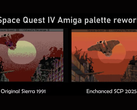 Una captura de pantalla en la que se comparan las ofertas originales de Sierra de Space Quest frente a sus ports mejorados de SCP 2025 gracias a una reelaboración de las paletas (fuente de la imagen: annouk33)