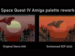 Una captura de pantalla en la que se comparan las ofertas originales de Sierra de Space Quest frente a sus ports mejorados de SCP 2025 gracias a una reelaboración de las paletas (fuente de la imagen: annouk33)