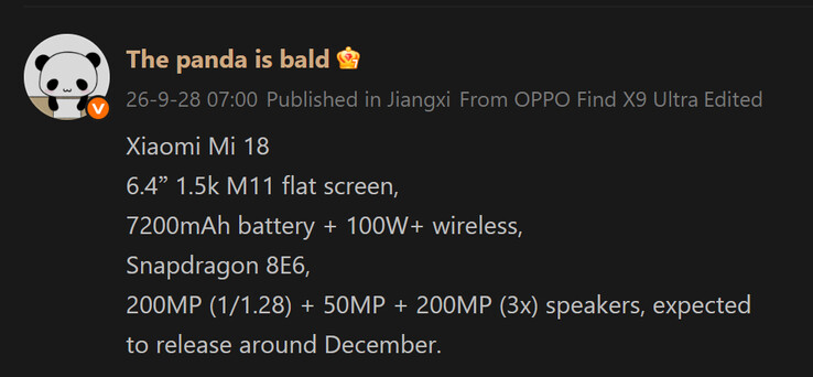 El informe de The Panda Is Bald sobre el Xiaomi 18 estándar (traducido automáticamente)