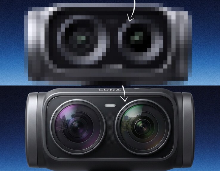 Interpretación de Gemini del diseño filtrado de la Insta360 Luna Ultra. 