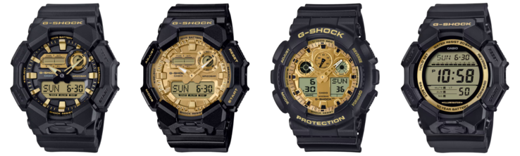 De izquierda a derecha: la GA010GB-1A9, la GA010GGB-1A9, la GA100GGB-1A9 y la GD010GB-1A9. (Fuente de la imagen: Casio)