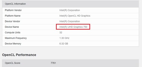 UHD Graphics 750. (Fuente de la imagen: Geekbench)