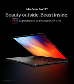 Concepto del MacBook Pro 14 M1X. (Fuente de la imagen: @RendersbyIan)