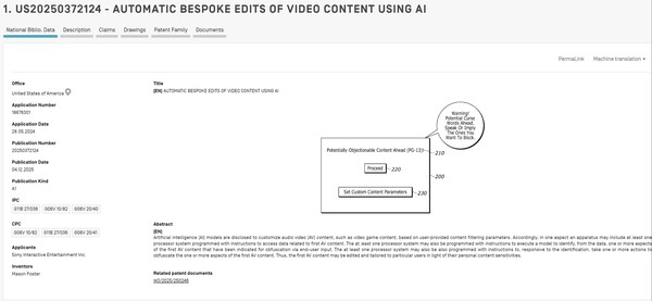 Patente de Sony para una herramienta de censura por IA (Fuente de la imagen: captura de pantalla, base de datos Wipo)