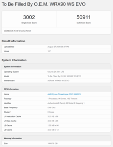 Puntuación del Threadripper Pro 9995WX en Geekbench 7
