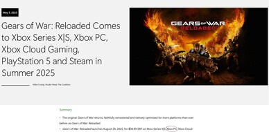 Anuncio de Gears of War: Reloaded en Xbox Wire (Fuente de la imagen: Xbox Wire)