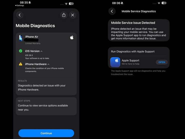 Capturas de pantalla compartidas por 'itstheskylion' que muestran problemas con el servicio móvil.