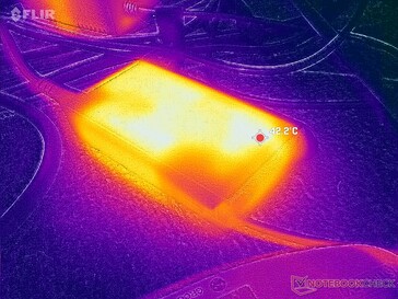 El adaptador de CA alcanza más de 42 C cuando funciona con cargas exigentes