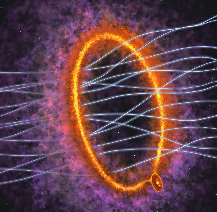 Ilustración que muestra el anillo de gas y la joven estrella MC 27.