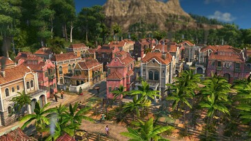 Una imagen que representa una ciudad del Nuevo Mundo en Anno 1800.