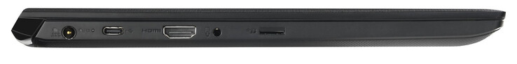 Lado izquierdo: Fuente de alimentación, USB 3.2 Gen 2 (Tipo C, DisplayPort, Power Delivery), HDMI, audio combinado, lector de tarjetas microSD