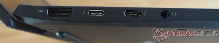 Izquierda: HDMI, 2x USB-C 4 (Thunderbolt 4, DisplayPort, Power Delivery), audio (auriculares/micrófono)