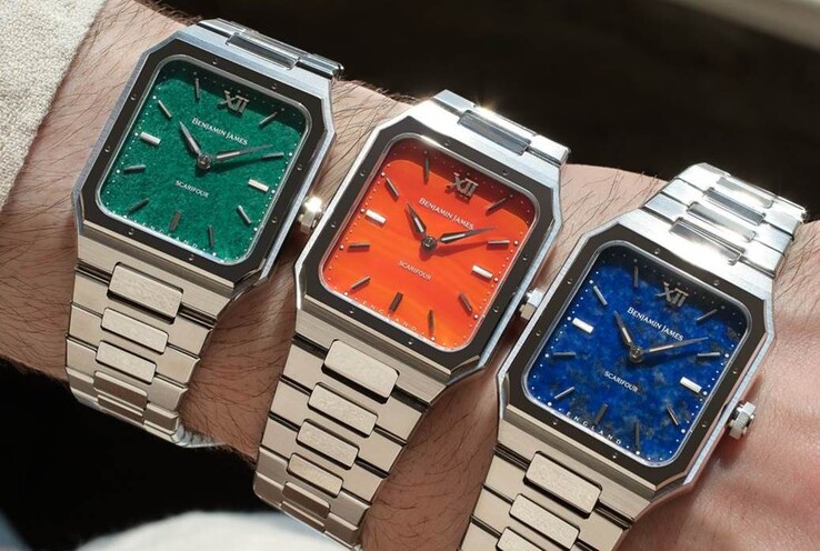 El Scarifour viene en opciones de color lapislázuli, jade verde y ágata naranja quemada (Fuente de la imagen: Benjamin James Watches)