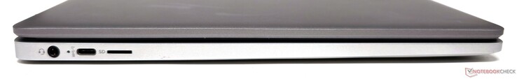 Izquierda: conector de audio combinado de 3,5 mm, USB 3.0 Type-C, lector de tarjetas microSD
