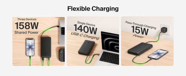 El Belkin UltraCharge Pro Laptop Power Bank 25K puede cargar tres dispositivos simultáneamente.