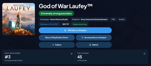 Se muestra la posición de reserva de God of War Laufey en PlayStation Store