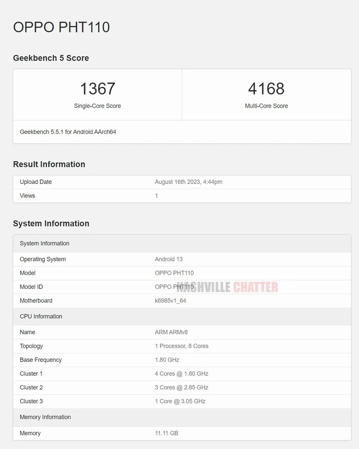 El Find N3 Flip parece tener un chipset insignia 2023 - sólo que no la última versión. (Fuente: Geekbench vía NashvilleChatterClass)