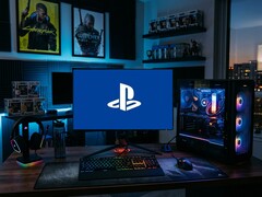 El logotipo de PlayStation se ve en el monitor de un PC de juegos