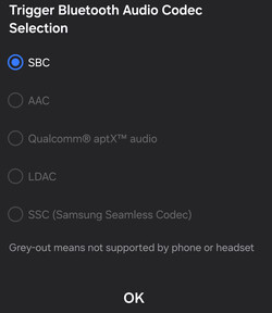 Códecs de audio Bluetooth disponibles
