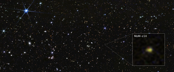 Imagen Webb de la galaxia MoM-z14