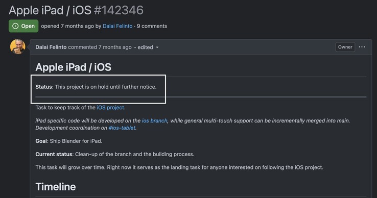 Blender ha declarado que el proyecto del iPad queda en suspenso.