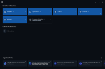 Pantalla de inicio de Dell Optimizer