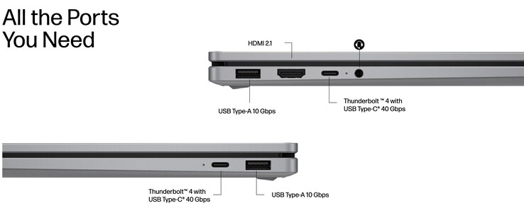 HP incluye puertos USB4 en los modelos AMD en lugar de los puertos Thunderbolt 4 que se muestran aquí.